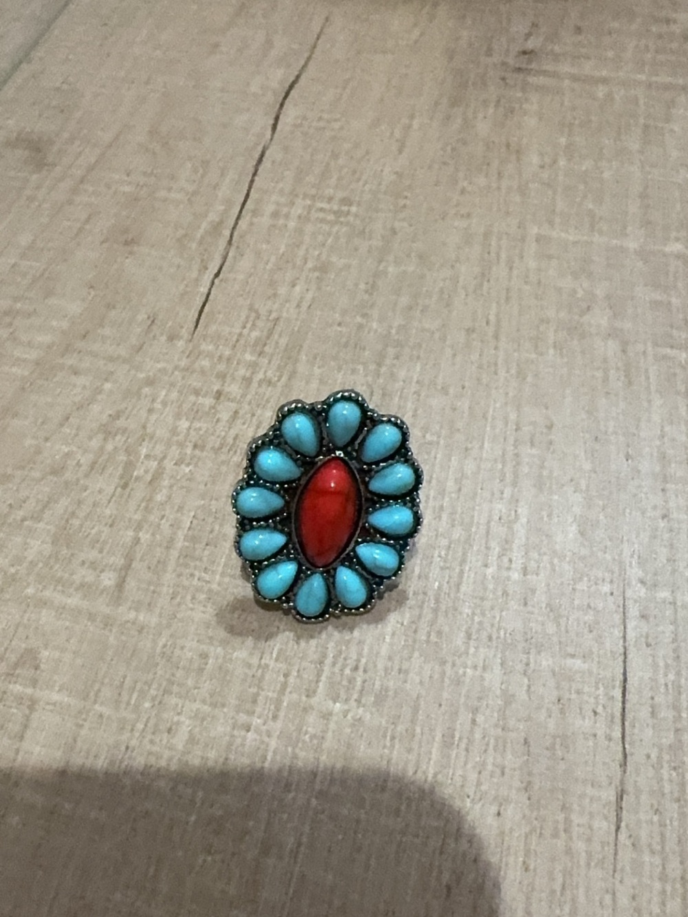 Turquoise and Red Oval Statement Ring - Women Jewelry
